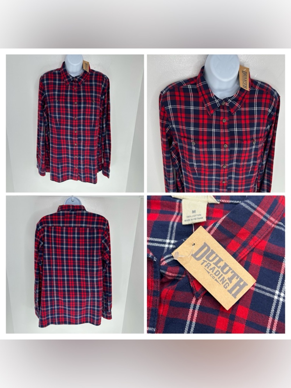Duluth Trading NWT Free Swingin Flannel Shirt Womens‎ Medium Red Blue Plaid
